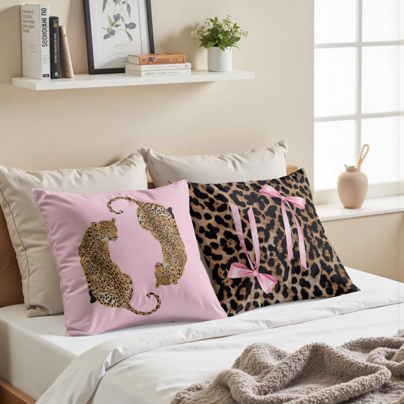 GTYNU Trendy Funky Pink Cheetah Coquette Bow Lip Pillow Covers 18x18 Set of 2,Cheetah Leopard Lover Gifts for Women,Coquette Preppy Pillow Covers for Girls Room Dorm Apartment Decor - Image 5