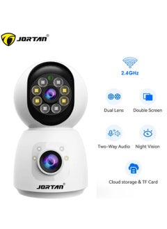 JORTAN Jortan 4MP Indoor Dual Lens Wi-Fi Security Camera, Full Color Night Vision, 2 way Talking, Motion Detection, Motion Tracking, HD Picture, Security Alarm, PTZ Control, 24/7 Surveillance Camera  - Image 1