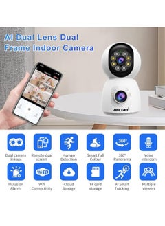 JORTAN Jortan 4MP Indoor Dual Lens Wi-Fi Security Camera, Full Color Night Vision, 2 way Talking, Motion Detection, Motion Tracking, HD Picture, Security Alarm, PTZ Control, 24/7 Surveillance Camera  - Image 2