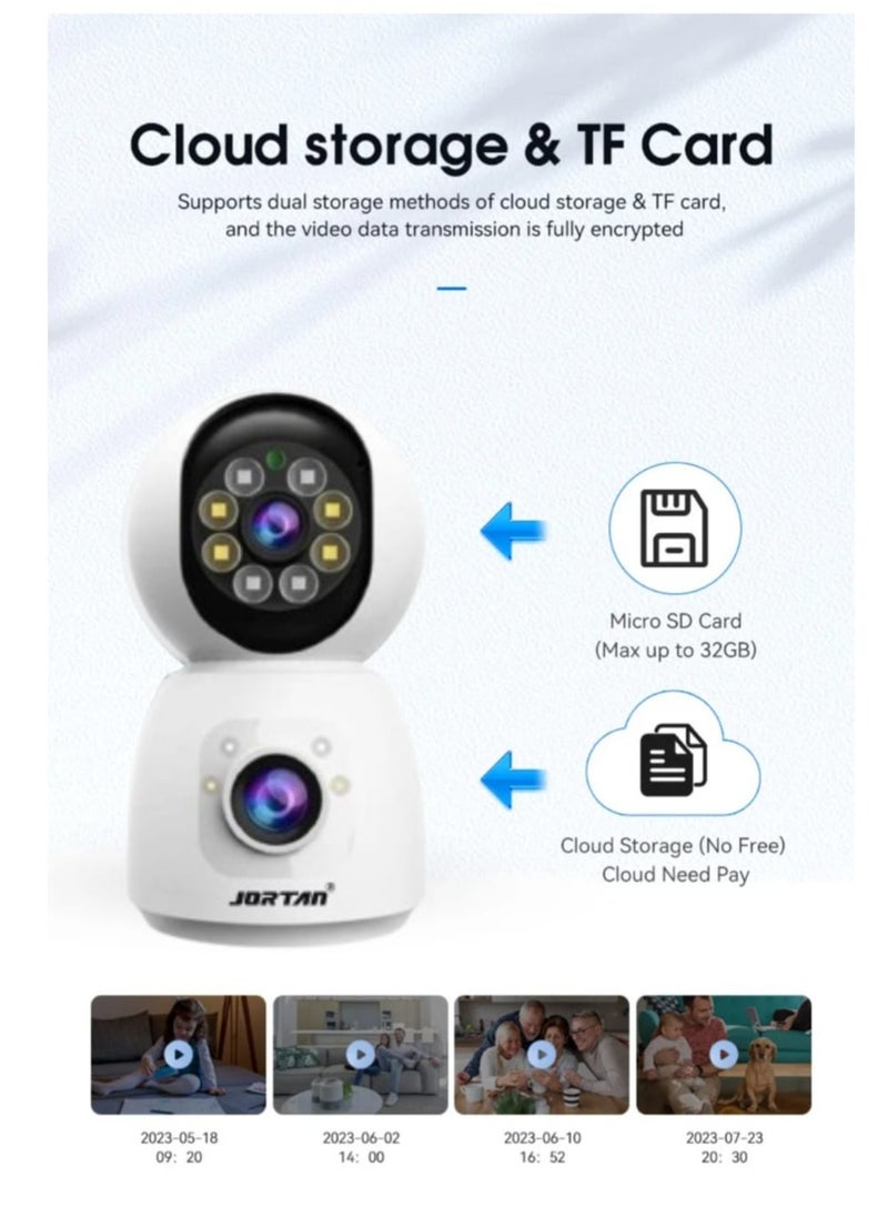 JORTAN - Jortan 4MP Indoor Dual Lens Wi-Fi Security Camera, Full Color Night Vision, 2 way Talking, Motion Detection, Motion Tracking, HD Picture, Security Alarm, PTZ Control, 24/7 Surveillance Camera - Image 1