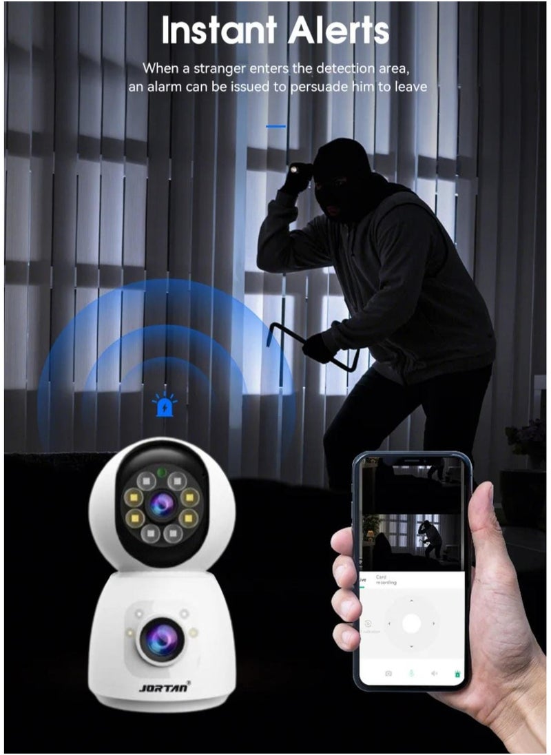 JORTAN - Jortan 4MP Indoor Dual Lens Wi-Fi Security Camera, Full Color Night Vision, 2 way Talking, Motion Detection, Motion Tracking, HD Picture, Security Alarm, PTZ Control, 24/7 Surveillance Camera - Image 1