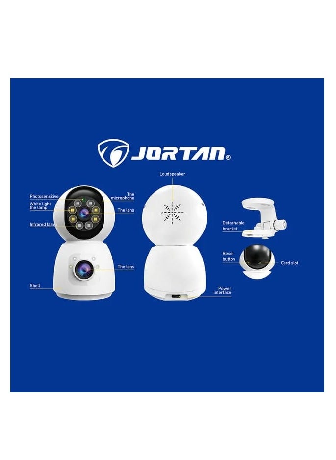 JORTAN - Jortan 4MP Indoor Dual Lens Wi-Fi Security Camera, Full Color Night Vision, 2 way Talking, Motion Detection, Motion Tracking, HD Picture, Security Alarm, PTZ Control, 24/7 Surveillance Camera - Image 1