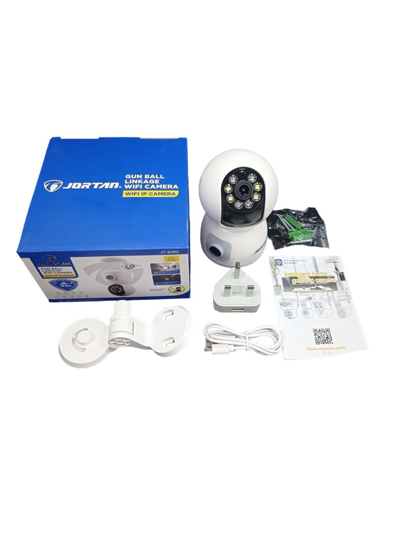 JORTAN - Jortan 4MP Indoor Dual Lens Wi-Fi Security Camera, Full Color Night Vision, 2 way Talking, Motion Detection, Motion Tracking, HD Picture, Security Alarm, PTZ Control, 24/7 Surveillance Camera - Image 1