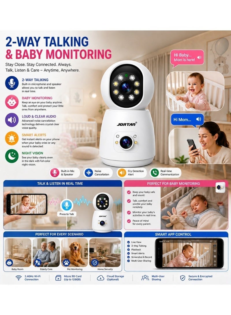 Jortan 4MP Indoor Dual Lens Wi-Fi Security Camera, Full Color Night Vision, 2 way Talking, Motion Detection, Motion Tracking, HD Picture, Security Alarm, PTZ Control, 24/7 Surveillance Camera - Image 5