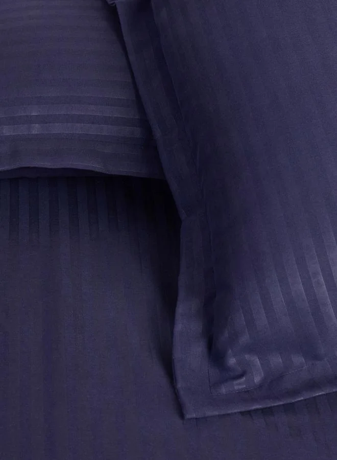 Styli Pack of 3- Stripe King Fitted Bedsheet with Pillow Covers Navy Blue