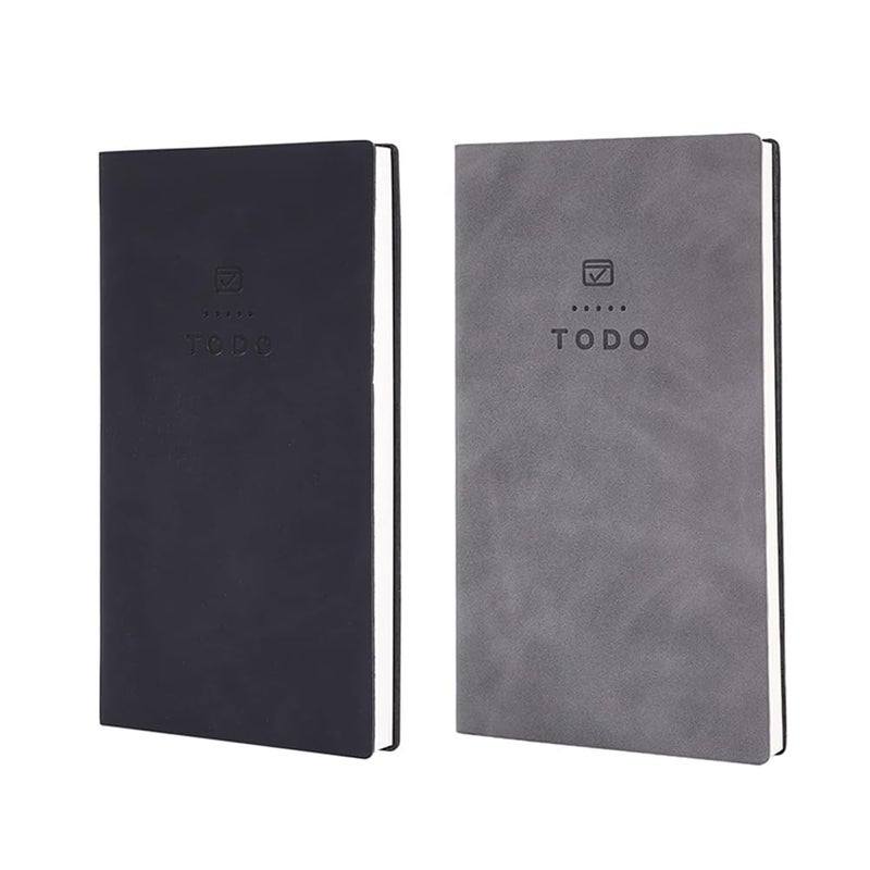 Luckam To Do List Notebook, 2 Pcs 196 Pages Soft Leather Pocket To Do List Notepad Checklist for Daily Plans School Supplies for High School Students Study Schedule Notebook, Black, Grey - Image 1