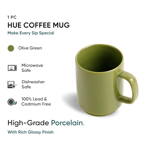 Shay Ceramic Mug, 1 Pc, Olive Green, 300ml | Glossy Finish | Ceramic Coffee Cup | Porcelain | Microwave Safe (Rise Mug - 1Pc - Olive Green) - Image 3