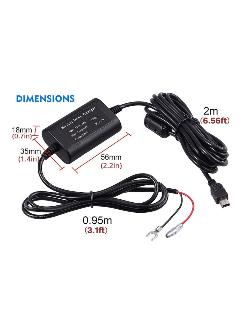 10ft Hard Wire Kit for Dash Cam with Mini/Micro/Micro2 Fuse 12V-24V to 5V Dash Cam Hardwire Kit