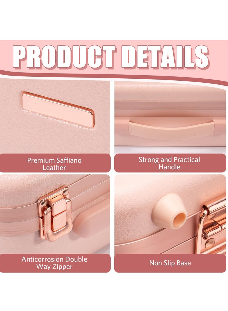 SOLARAE حقيبة مكياج سفر مضاءة مع مرآة LED كبيرة منظمة حقيبة كوتيك احترافية مع فواصل قابلة للتعديل للتخزين، مقاومة للماء، حقيبة أدوات وإكسسوارات مكياج محمولة (وردي) - Image 5