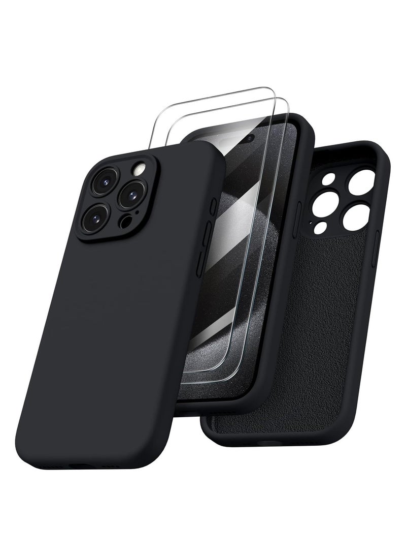 Raxoom Compatible with iPhone 15 Pro Max Case Shockproof with 2pcs Screen Protectors, Waterproof Liquid Silicone Rubber Full Cover Protective Case for iPhone 15 Pro Max 6.7 inch-Black - Image 1