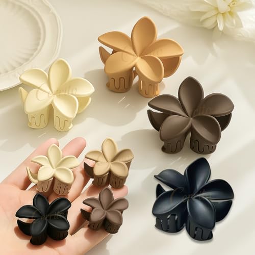 Cerrito 9 Pcs Flower Hair Claw Clips for Women Girls – Large Strong Hold Clamps for Thick Thin Hair, Matte Nonslip, Neutral Floral Claw, Styling Small Hair Accessories, Ponytail Holder, Multicolor - Image 1