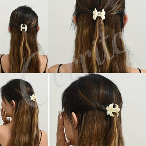 Cerrito 9 Pcs Flower Hair Claw Clips for Women Girls – Large Strong Hold Clamps for Thick Thin Hair, Matte Nonslip, Neutral Floral Claw, Styling Small Hair Accessories, Ponytail Holder, Multicolor - Image 5