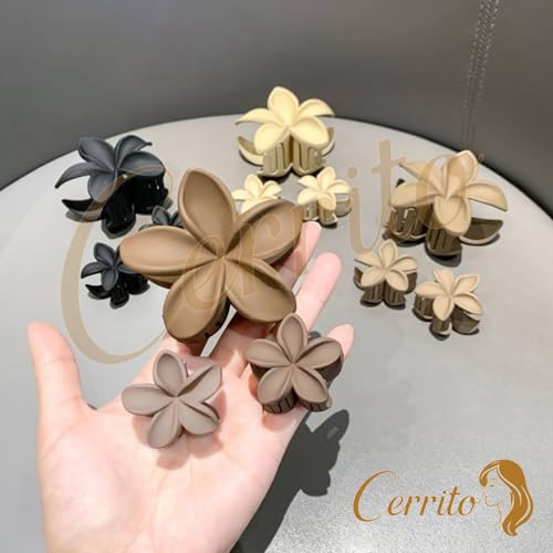 Cerrito 9 Pcs Flower Hair Claw Clips for Women Girls – Large Strong Hold Clamps for Thick Thin Hair, Matte Nonslip, Neutral Floral Claw, Styling Small Hair Accessories, Ponytail Holder, Multicolor - Image 3