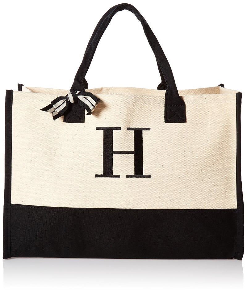 Mud Pie Classic Black and White Initial Canvas Tote Bags H 100 Cotton 17 x 19 x 2