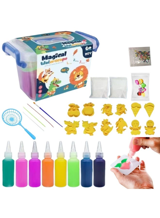 Home Smart Home Smart Magical Waterscape Set for Toddlers 30Pcs DIY Magical Shape kit with Colors, Molds, Bucket, Beads, Brush, Mixers, Fishing net, DIY Eraser and White Powder.  - Image 1