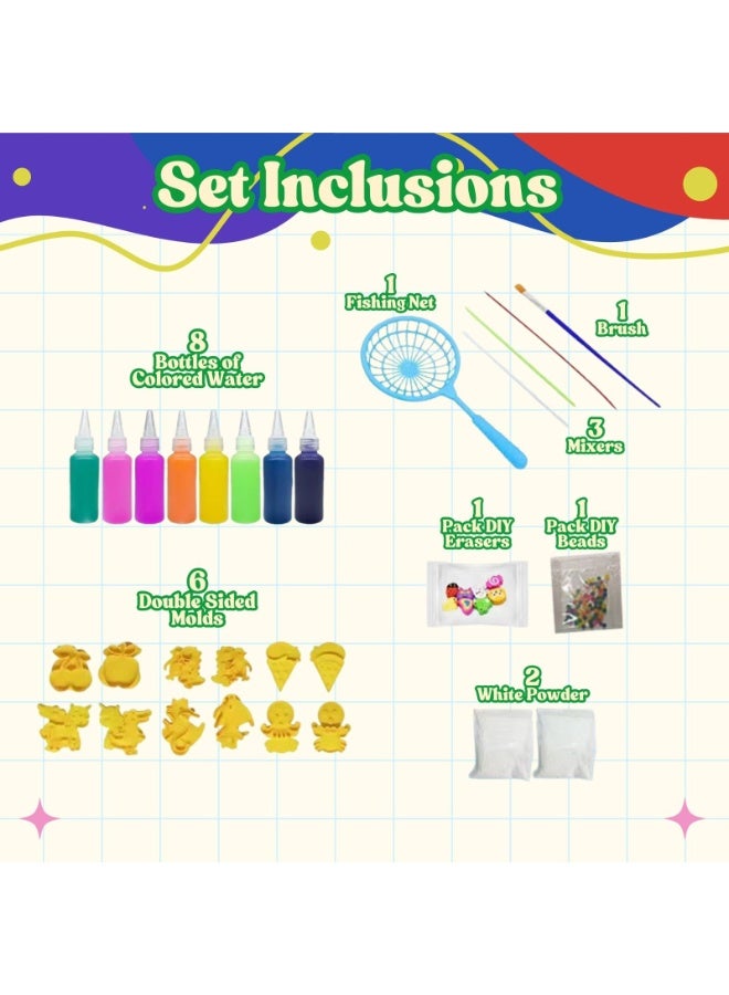 Home Smart Home Smart Magical Waterscape Set for Toddlers 30Pcs DIY Magical Shape kit with Colors, Molds, Bucket, Beads, Brush, Mixers, Fishing net, DIY Eraser and White Powder.  - Image 3