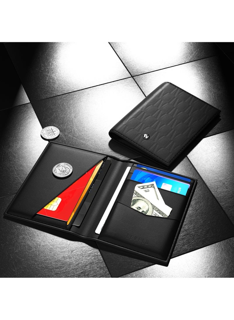 LEVELO Bifold Genuine Leather Pocket Organizer / Cash & Card Slot Premium Leather Wallet - Black - Image 3