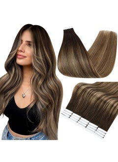 Fshine Tape In Real Hair Extentions 20 Inch Remy Hair Extensions Balayage Ombre Hair Extensions Color 2 Fading To 3 And 27 Honey Blonde Glue In Hair Extensions Human Hair 50 Grams 20 Pcs  - Image 1