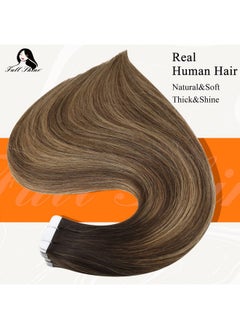 Fshine Tape In Real Hair Extentions 20 Inch Remy Hair Extensions Balayage Ombre Hair Extensions Color 2 Fading To 3 And 27 Honey Blonde Glue In Hair Extensions Human Hair 50 Grams 20 Pcs  - Image 2