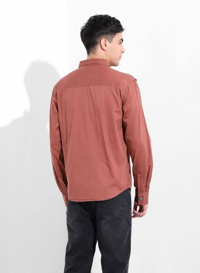 The Indian Garage Co Men Regular Fit Solid Cutaway Collar Full Sleeves Shirt