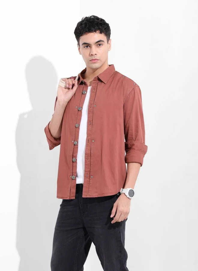 The Indian Garage Co Men Regular Fit Solid Cutaway Collar Full Sleeves Shirt