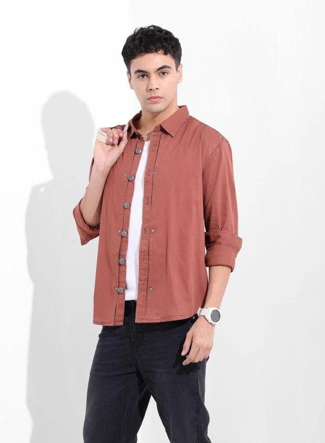 The Indian Garage Co Men Regular Fit Solid Cutaway Collar Full Sleeves Shirt