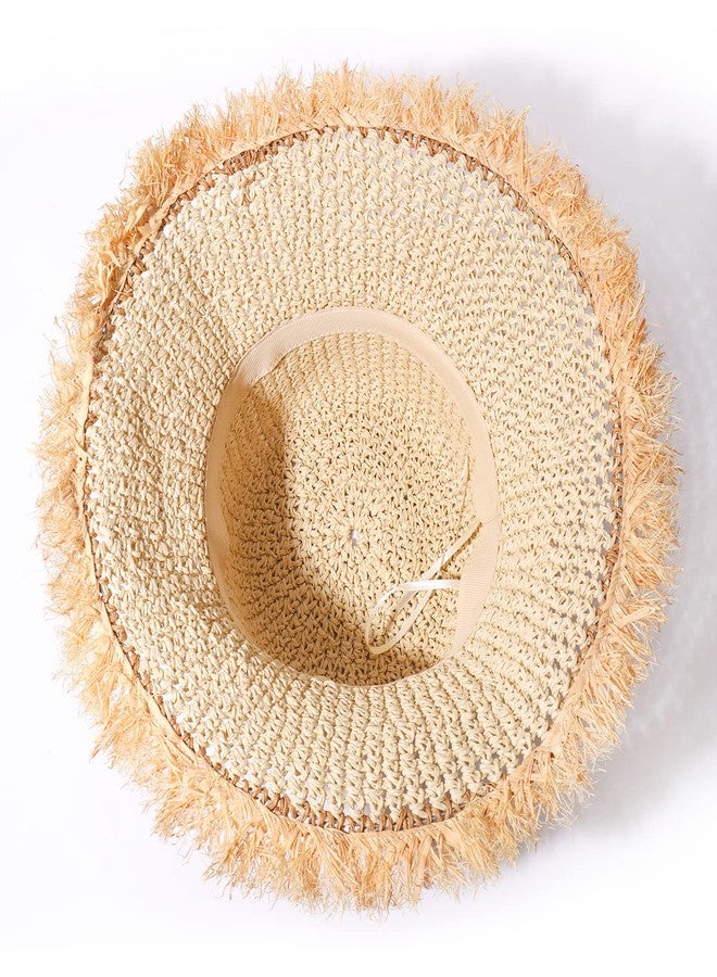 بودرير قبعة قش نسائية من بوديرير، قبعة شاطئ شمسية، قبعة دلو قابلة للطي من القش، مزينة بنقوش كروشيه، إكسسوارات صيفية للشاطئ، لون بيج - Image 5