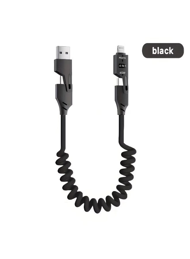 فوسيبورو كابل شحن سريع 4 في 1 للمركبة بزنبرك، أقصى قوة 65 واط، USB-C متعدد الوظائف، كابل بيانات عالي السرعة للشحن، شحن سريع لهواتف آيفون 16-5، لهواتف سامسونج S25/S24/S23 ألترا - Image 1