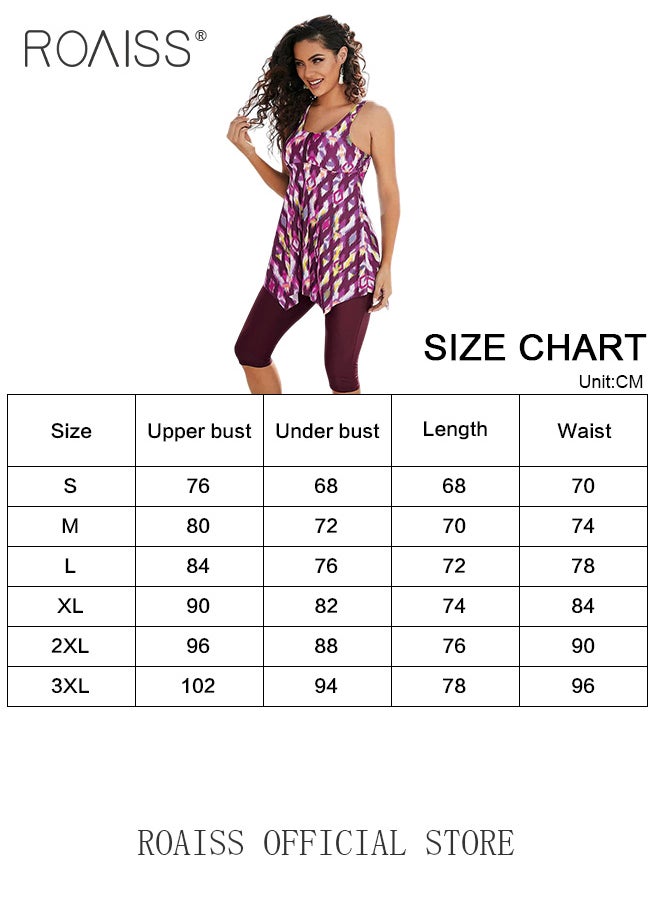 roaiss - Women 2 Piece Swimwear Set Printed Camisole Dress Top & Tight-Fitting Capri Leggings Quick Drying Fabric Moisture Wicking and Breathable Provides Coverage and Modesty without being Revealing - Image 1
