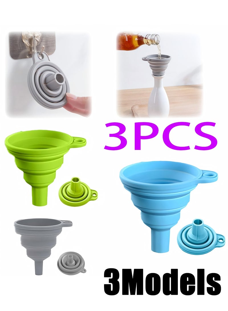 Kitchen Collapsible Funnel 3 Pack Food Grade Silicone Portable Mini Funnel For Water Bottle Liquid Filling - Image 1