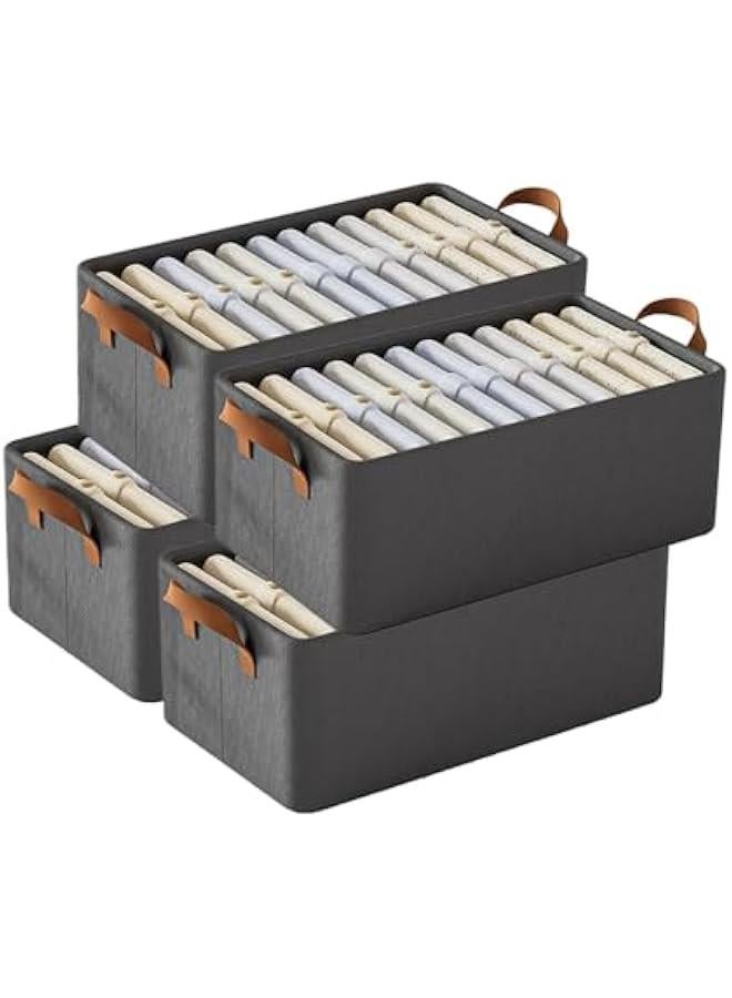 HOOKOR 4 Pcs Closet Clothes Organizer with Handle, Fabric storage Box with Steel Frame Stackable Shelf Storage Baskets Foldable Storage Baskets for Organizing Clothes Toys, 23L, Gray - Image 1