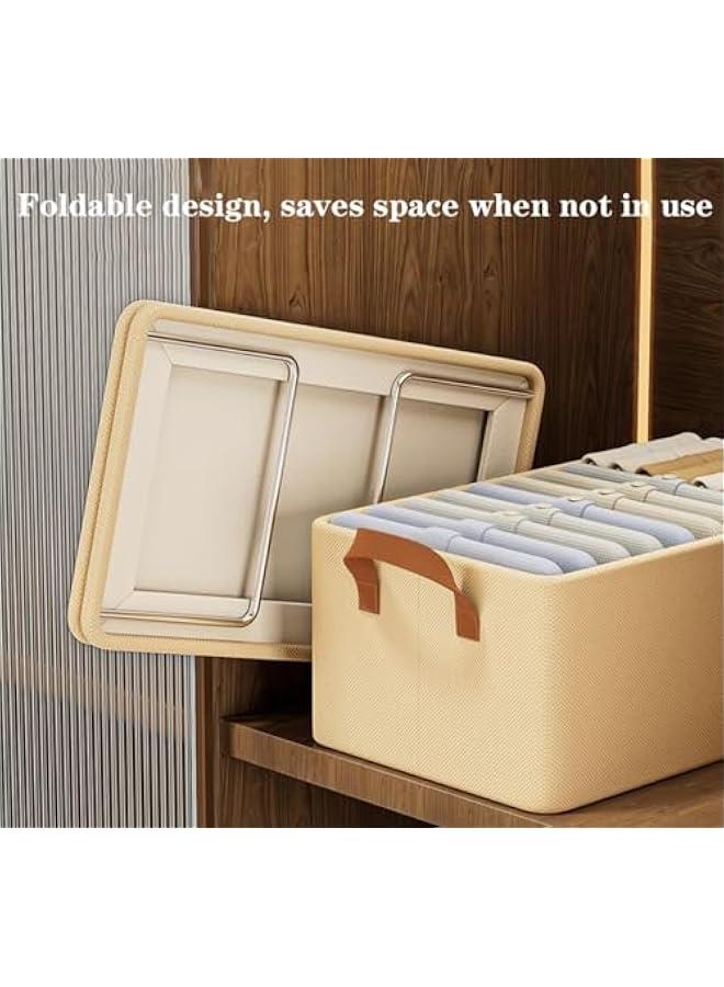 HOOKOR 4 Pcs Closet Clothes Organizer with Handle, Fabric storage Box with Steel Frame Stackable Shelf Storage Baskets Foldable Storage Baskets for Organizing Clothes Toys, 23L, Gray - Image 4