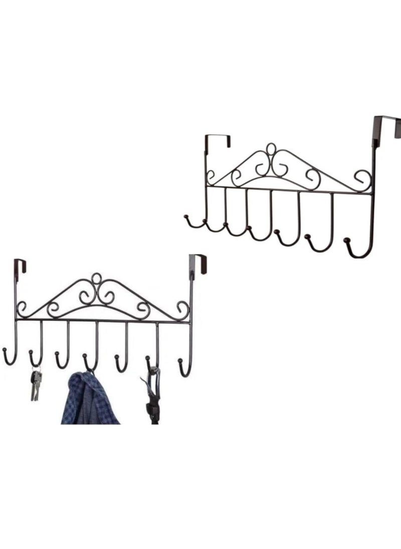 Generic 2 Pieces Over Door Clothes Hangers - Non-Slip Metal Clothes Hangers, Heavy Duty, Coat and Clothes Hangers - Set of 2 Metal Laundry Hangers for Adults - Door Hanger for Clothes and Clothing - Bathroom and Bedroom Door Hanger - Door Hanger - Over Door Metal Hanger with 7 Hooks Organizer for Towels, Clothes, Keys, Robes, Hats - Metal Hangers Over Door with 7 Hooks, Suitable for Towels, Coats, Clothes, Hats, Bedroom, Bathroom - Door Coat Hangers Over Door Towel Rack for Hats, Coats, Jackets, Bags, Scarves, Belt, Umbrellas  - Image 1