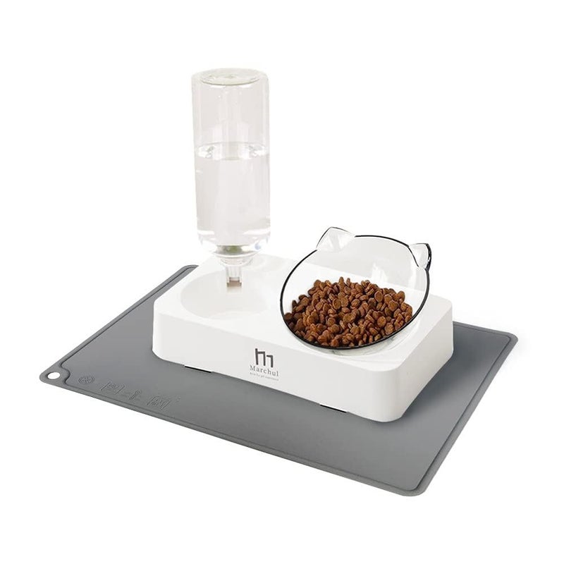 Marchul Tilted Cat Food Bowl with Feeding Mat for Food and Water, Food Feeding Dishes for Raised Cats and Puppies - Image 1