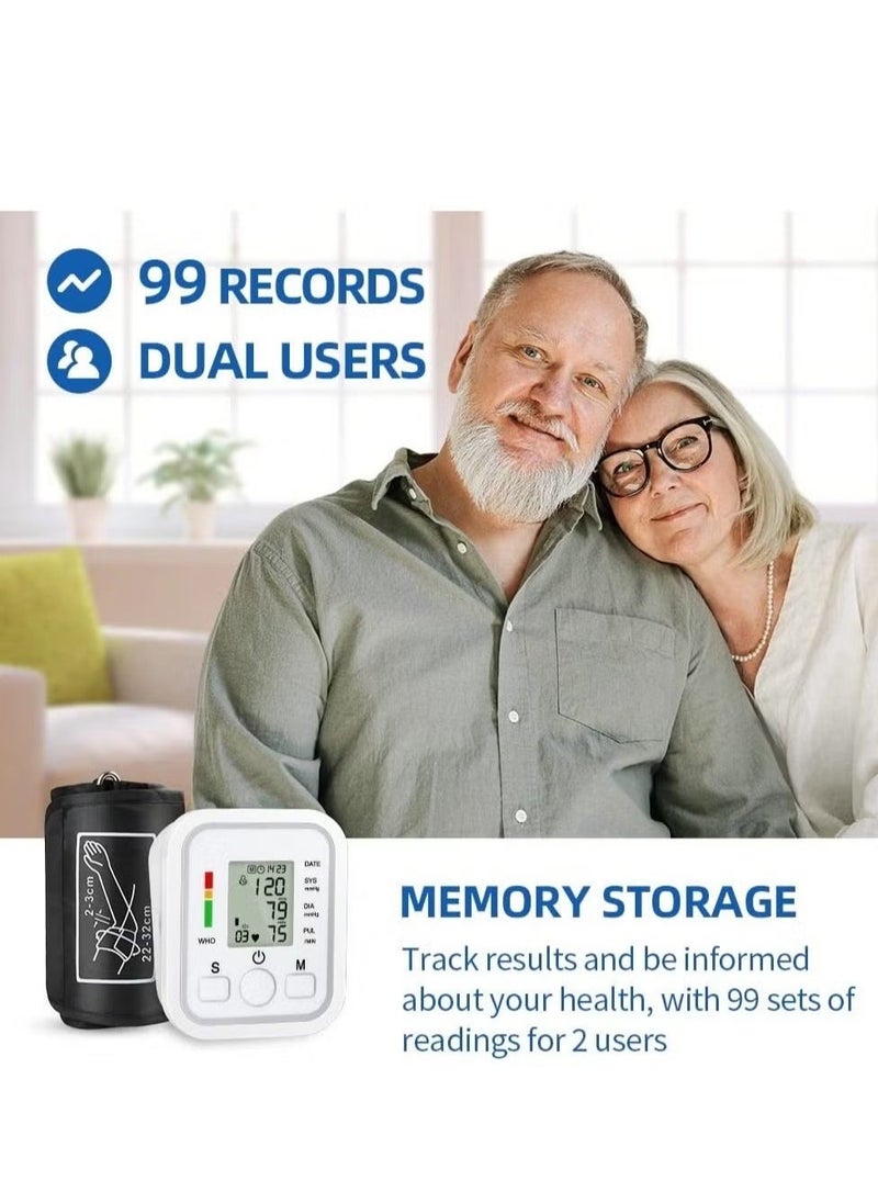 Blood Pressure Monitor Upper Arm Digital BP Machine – Pulse Rate Detection, 2x99 Sets Memory, LCD Display, Cuff Size 22-32cm, Accurate Home Use BP Monitoring