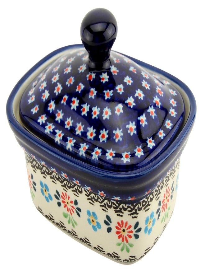 Polish Pottery Market طبق زبدة من سوق الخزف البولندي، بغطاء، طول 5.75 بوصة × عرض 4 بوصات × ارتفاع 4 بوصات، سعة 14 أونصة، وعاء لحفظ الزبدة، مصنوع يدويًا في زاكلادي بوليسلاويك، بولندا، طبق زبدة خزفي بمقبض. - Image 4