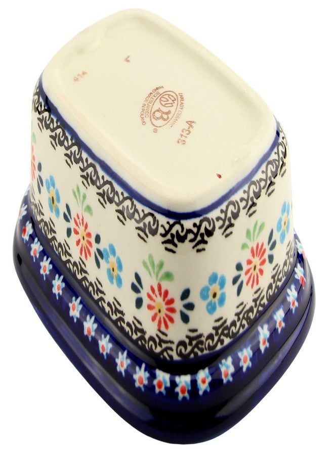 Polish Pottery Market طبق زبدة من سوق الخزف البولندي، بغطاء، طول 5.75 بوصة × عرض 4 بوصات × ارتفاع 4 بوصات، سعة 14 أونصة، وعاء لحفظ الزبدة، مصنوع يدويًا في زاكلادي بوليسلاويك، بولندا، طبق زبدة خزفي بمقبض. - Image 3