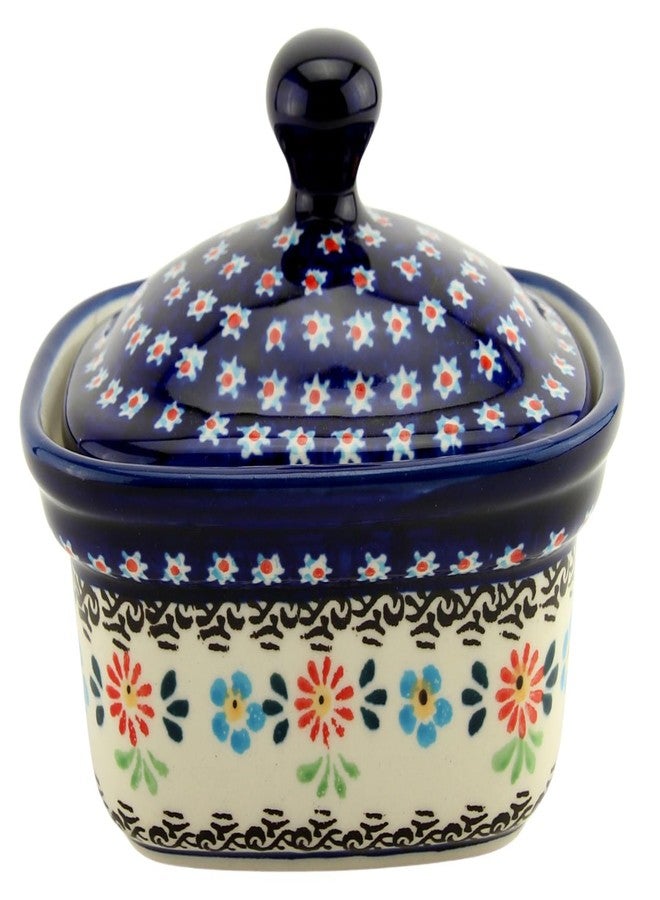 Polish Pottery Market طبق زبدة من سوق الخزف البولندي، بغطاء، طول 5.75 بوصة × عرض 4 بوصات × ارتفاع 4 بوصات، سعة 14 أونصة، وعاء لحفظ الزبدة، مصنوع يدويًا في زاكلادي بوليسلاويك، بولندا، طبق زبدة خزفي بمقبض. - Image 2