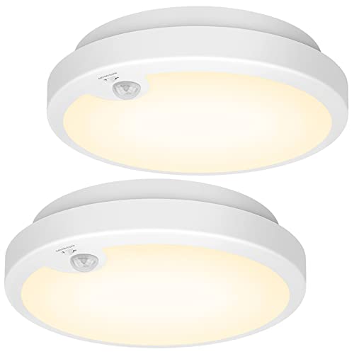Brightever 2-Pack Battery Operated Motion Sensor LED Ceiling Lights Indoor, Wireless Flush Mount Light Fixture 3000K in 400LM, Battery Powered Ceiling Lamps for Closet Pantry Laundry Stair(Battery Not Included) - Image 1