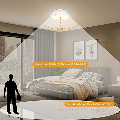 Brightever 2-Pack Battery Operated Motion Sensor LED Ceiling Lights Indoor, Wireless Flush Mount Light Fixture 3000K in 400LM, Battery Powered Ceiling Lamps for Closet Pantry Laundry Stair(Battery Not Included) - Image 3