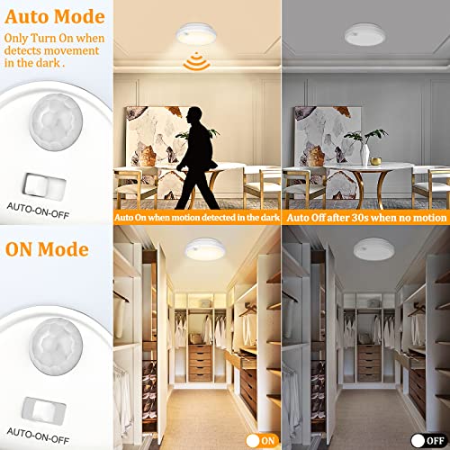 Brightever 2-Pack Battery Operated Motion Sensor LED Ceiling Lights Indoor, Wireless Flush Mount Light Fixture 3000K in 400LM, Battery Powered Ceiling Lamps for Closet Pantry Laundry Stair(Battery Not Included) - Image 2