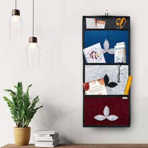 FREDDO Modern Wall Hanging Organiser For Magazine Letter Key News Paper Kitchen With 3 Sturdy Pockets (Multi Colour) Pack Of 1 Pcs, Multicolor, 53.3 X 22.9 X 1 cm - Image 1