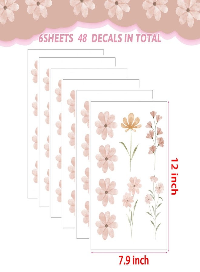 Finduat 48 PCS Boho Flower Stickers Daisy Wall Decals for Girls' Rooms, Playrooms, and Nurseries Dual Layer Print for High Coverage Removable Peel and Stick Wall Décor - Image 2