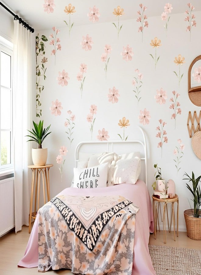 Finduat 48 PCS Boho Flower Stickers Daisy Wall Decals for Girls' Rooms, Playrooms, and Nurseries Dual Layer Print for High Coverage Removable Peel and Stick Wall Décor - Image 5