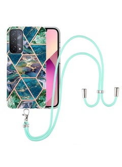 HuHa Case Cover For OPPO A74 5G / A93 5G / A54 5G / A93s 5G Electroplating Splicing Marble TPU Phone Case with Lanyard Blue Green 