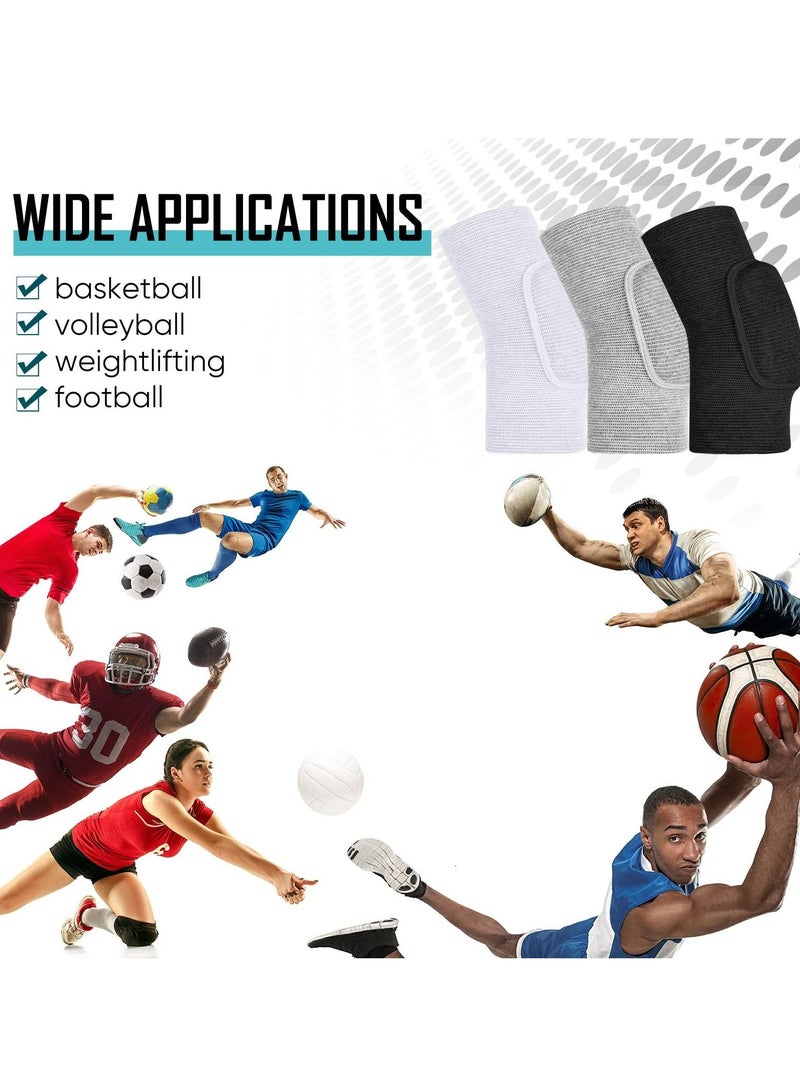 KASTWAVE 3 Pairs Elbow Pads, Volleyball Elbow Protector, Sponge Support Breathable Compression Elbow Braces for unisex, Girls Boys Basketball Tennis Football Skating Elbow, Black, White, Gray - Image 5