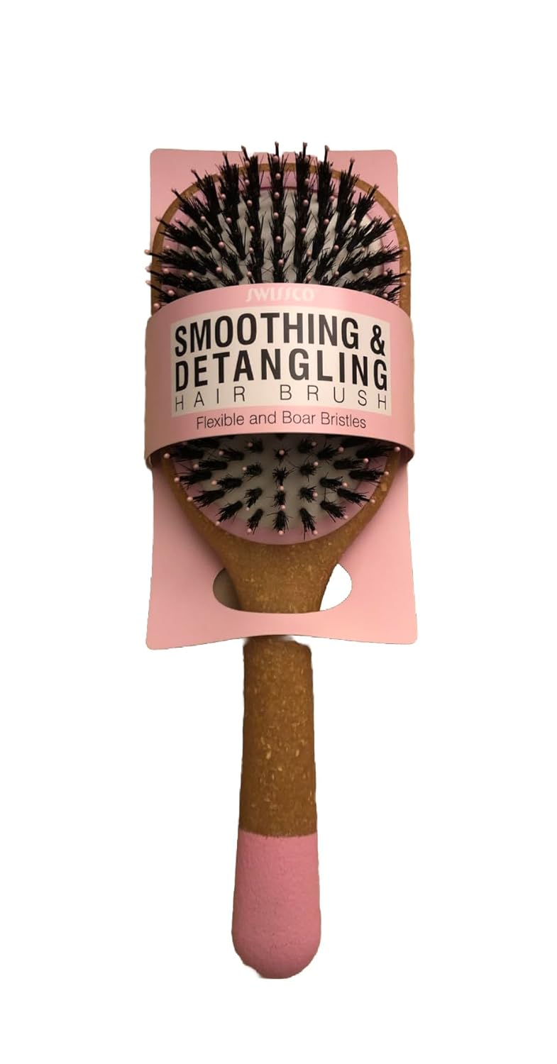 Swissco Smoothing  Detangling Hair Brush With Flexible  Boar Bristles Pink