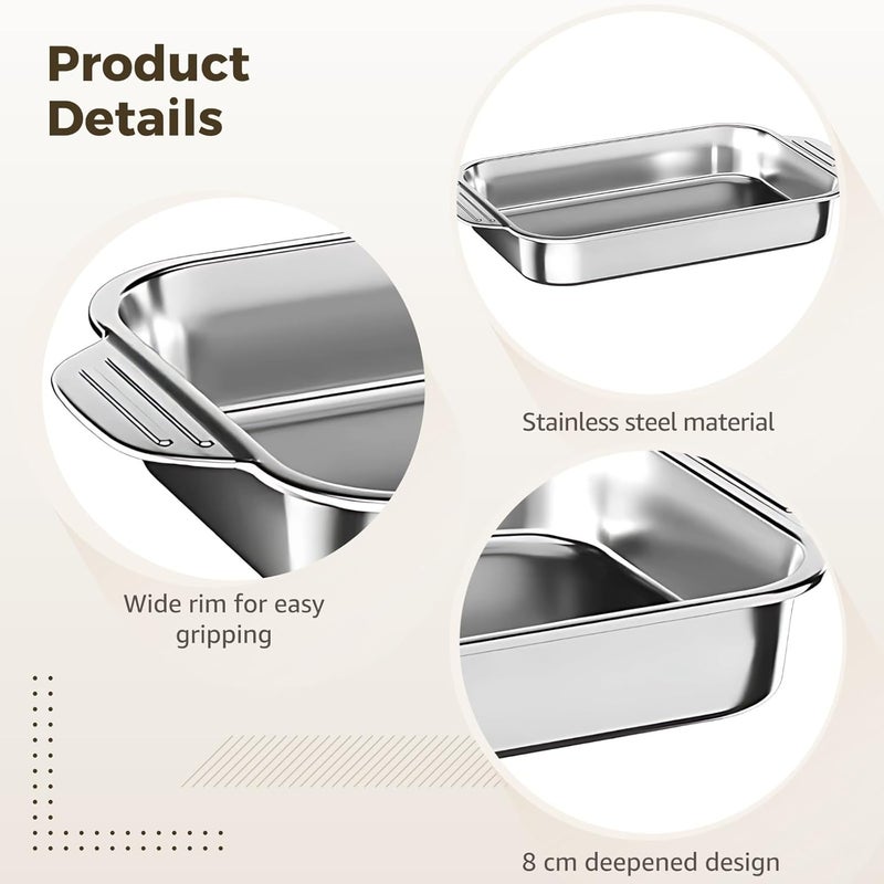 Large 2 Pcs Stainless Steel Baking Pans, 16.1 X 9.4 X 3.1 In Roasting Pan Set, Flat Bottom Cake Pans For Baking, Serving, Roasting - Image 5