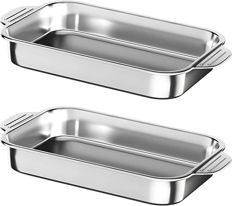 Large 2 Pcs Stainless Steel Baking Pans, 16.1 X 9.4 X 3.1 In Roasting Pan Set, Flat Bottom Cake Pans For Baking, Serving, Roasting - Image 1