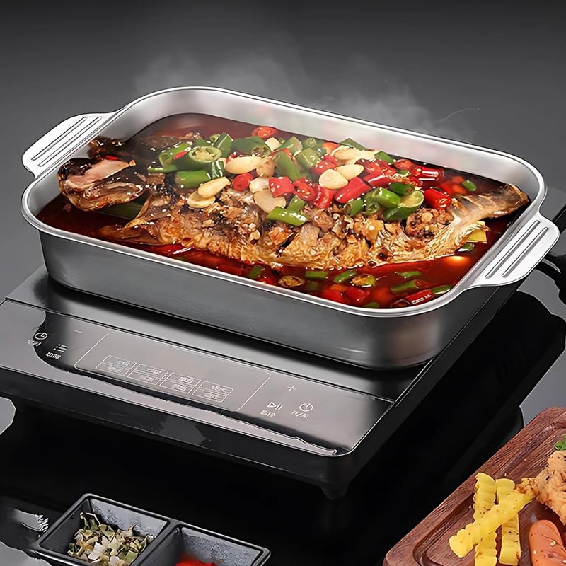 Large 2 Pcs Stainless Steel Baking Pans, 16.1 X 9.4 X 3.1 In Roasting Pan Set, Flat Bottom Cake Pans For Baking, Serving, Roasting - Image 4